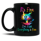 Black Cat It Is Fine I Am Fine Everything Is Fine Funny Cat Tie Dye Black Coffee Mug, Gift Coffee Mug - Black