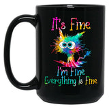 Black Cat It Is Fine I Am Fine Everything Is Fine Funny Cat Tie Dye Black Coffee Mug, Gift Coffee Mug