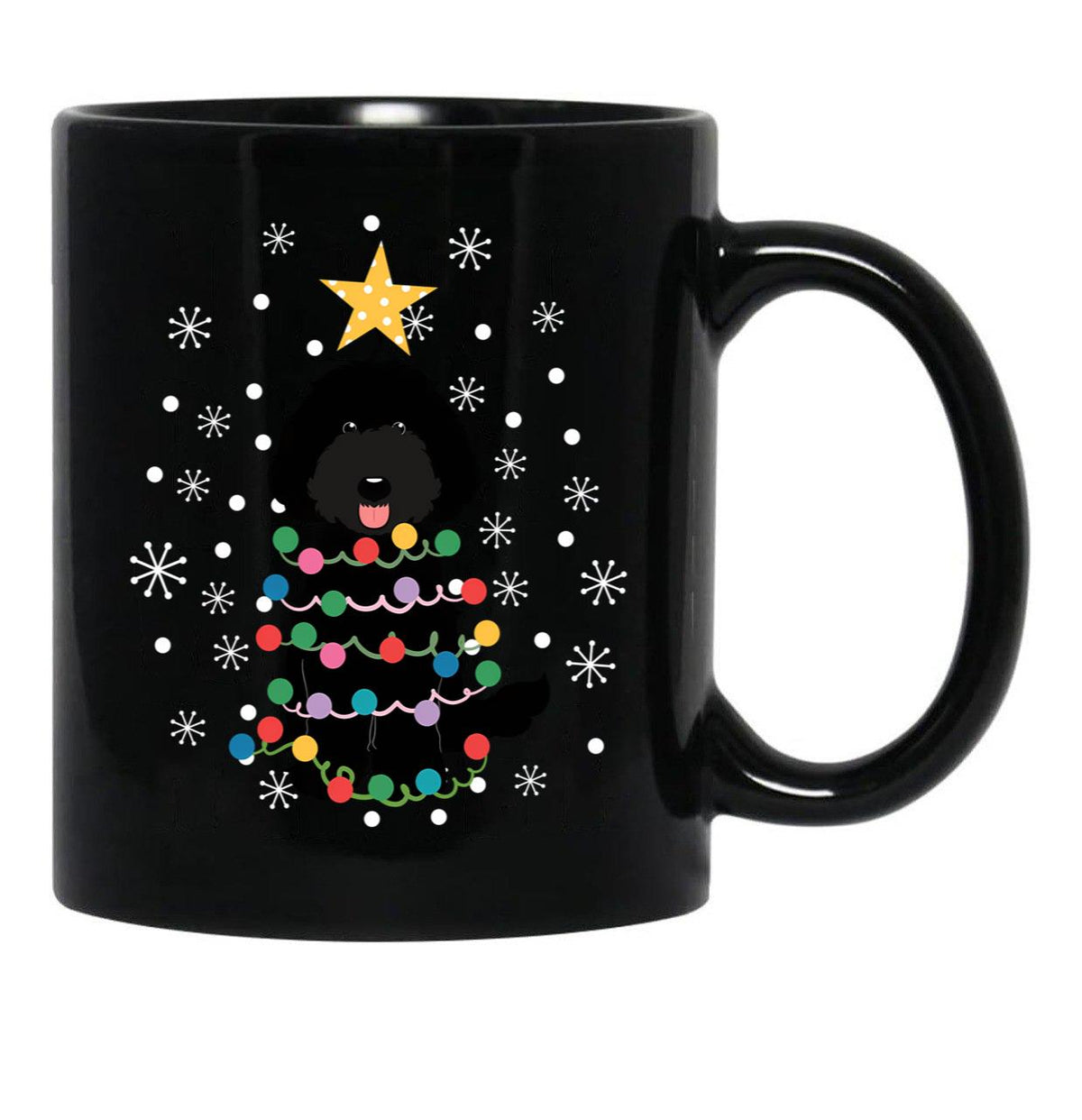 Black Labradoodle Christmas Tree Black Coffee Mug, Gift Coffee Mug - Black