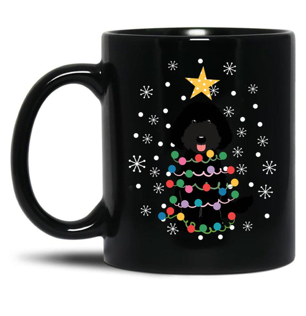 Black Labradoodle Christmas Tree Black Coffee Mug, Gift Coffee Mug - Black