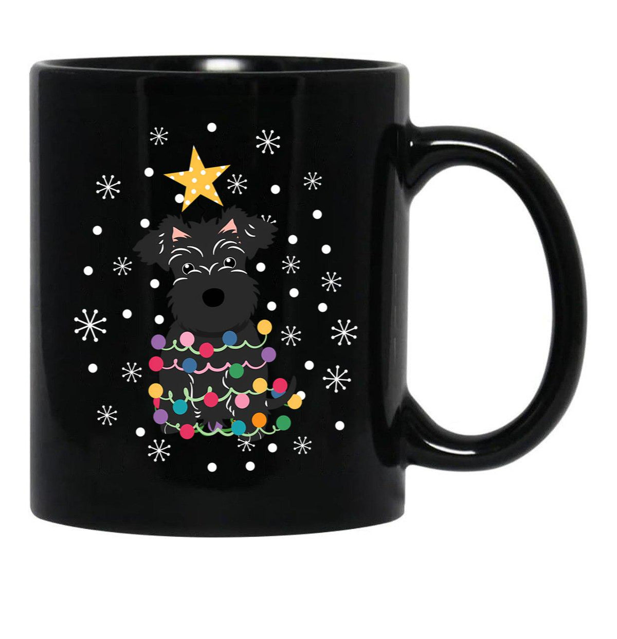 Black Miniature Schnauzer Christmas Tree Black Coffee Mug, Gift Coffee Mug - Black