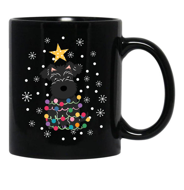 Black Miniature Schnauzer Christmas Tree Black Coffee Mug, Gift Coffee Mug - Black