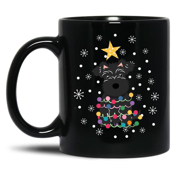 Black Miniature Schnauzer Christmas Tree Black Coffee Mug, Gift Coffee Mug - Black