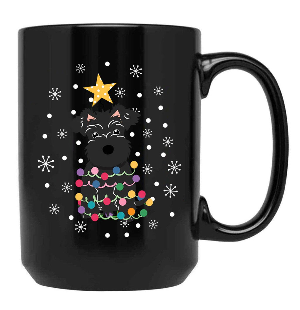 Black Miniature Schnauzer Christmas Tree Black Coffee Mug, Gift Coffee Mug