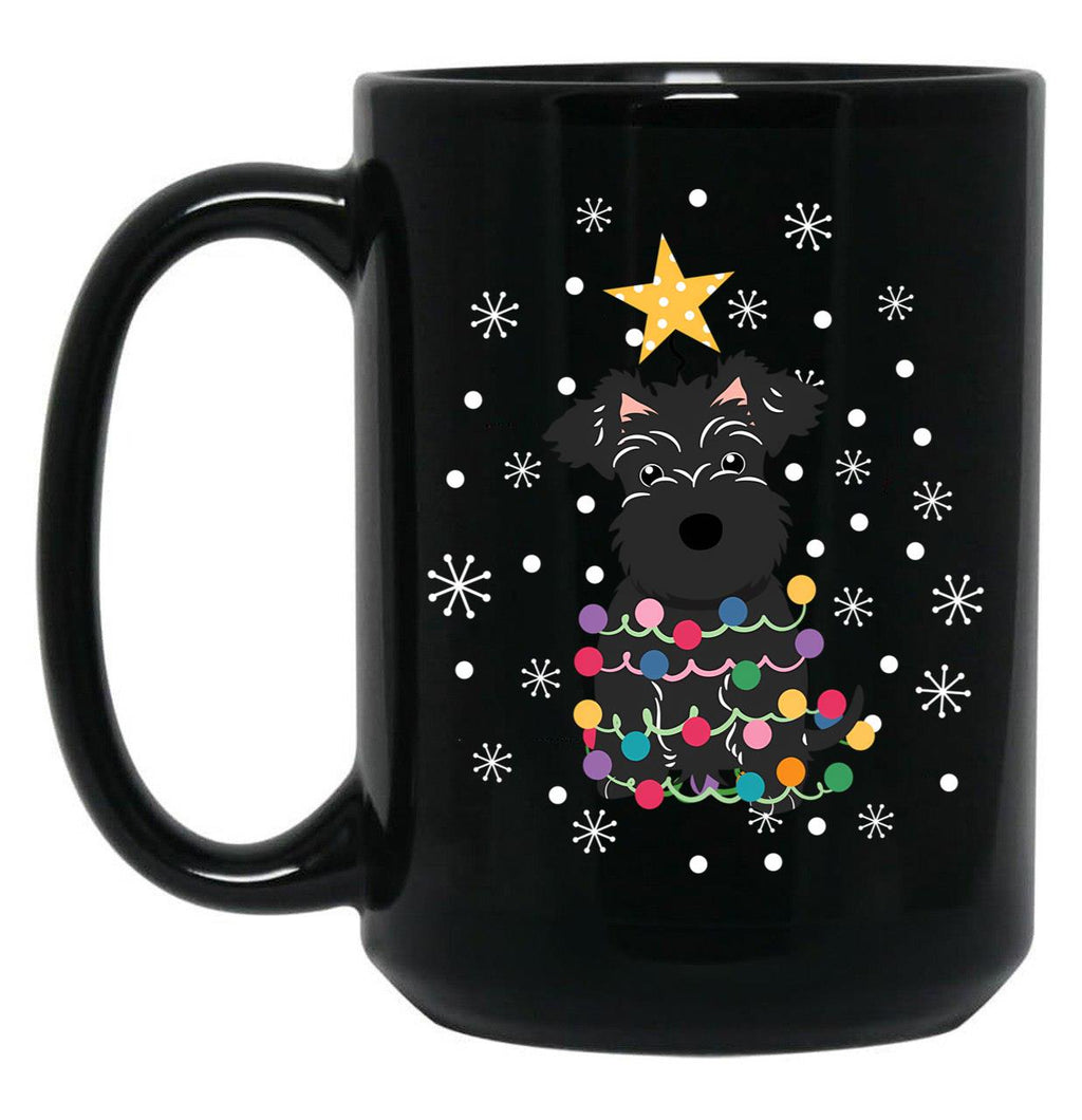Black Miniature Schnauzer Christmas Tree Black Coffee Mug, Gift Coffee Mug