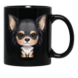 Black Tan Long-Haired Chihuahua Black Coffee Mug, Gift Coffee Mug - Black