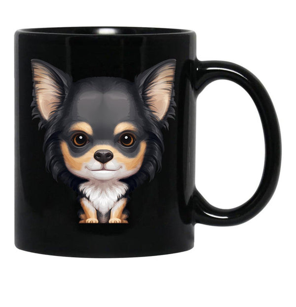 Black Tan Long-Haired Chihuahua Black Coffee Mug, Gift Coffee Mug - Black