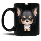 Black Tan Long-Haired Chihuahua Black Coffee Mug, Gift Coffee Mug - Black