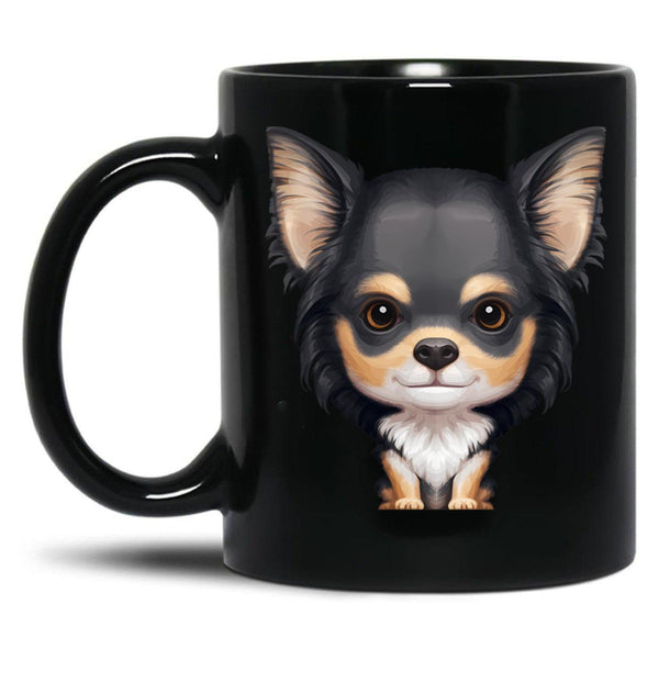Black Tan Long-Haired Chihuahua Black Coffee Mug, Gift Coffee Mug - Black