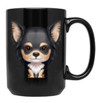 Black Tan Long-Haired Chihuahua Black Coffee Mug, Gift Coffee Mug