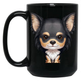 Black Tan Long-Haired Chihuahua Black Coffee Mug, Gift Coffee Mug