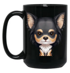Black Tan Long-Haired Chihuahua Black Coffee Mug, Gift Coffee Mug