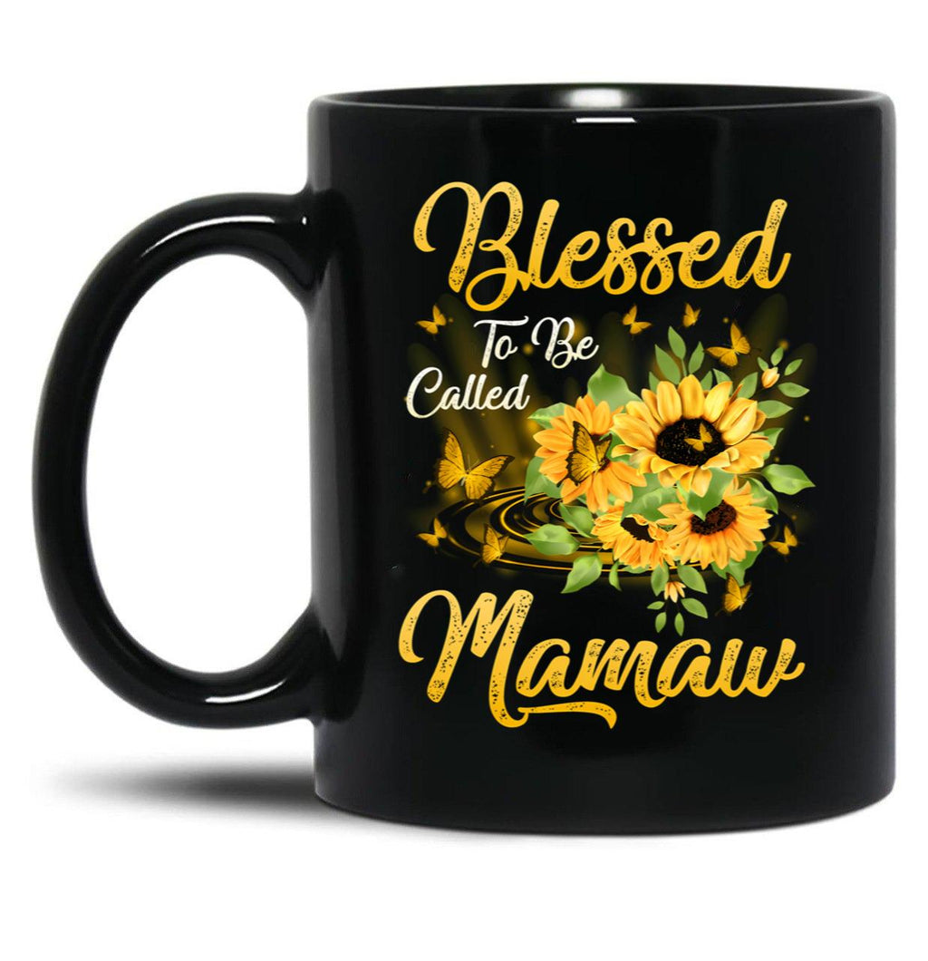 Blessed To Be Called Mamaw Sunflower Mothers Day Black Coffee Mug