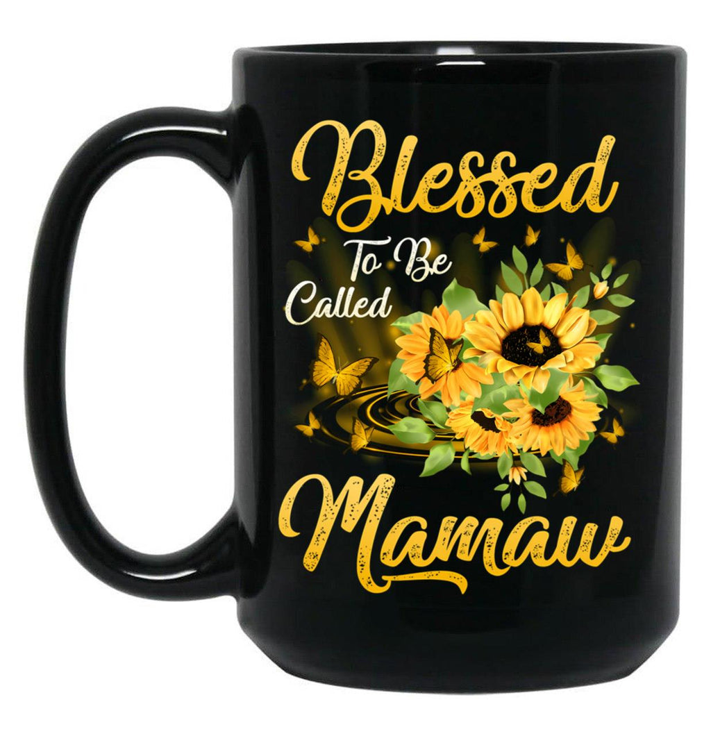 Blessed To Be Called Mamaw Sunflower Mothers Day Black Coffee Mug