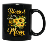 Blessed To Be Called Mom Sunflower Mothers Day Black Coffee Mug - Black