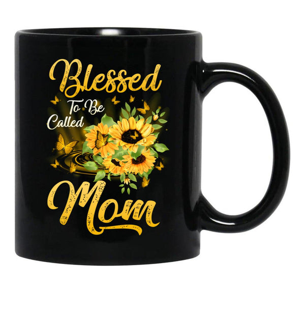 Blessed To Be Called Mom Sunflower Mothers Day Black Coffee Mug - Black