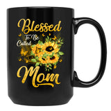 Blessed To Be Called Mom Sunflower Mothers Day Black Coffee Mug - Black