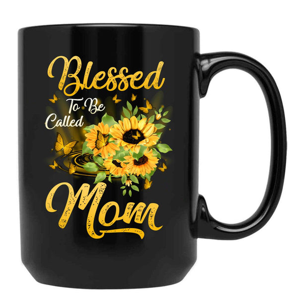 Blessed To Be Called Mom Sunflower Mothers Day Black Coffee Mug - Black