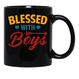 Blessed With Boys Mom Quote Blessed Mom Black Coffee Mug, Gift Coffee Mug - Black