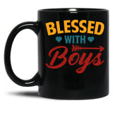 Blessed With Boys Mom Quote Blessed Mom Black Coffee Mug, Gift Coffee Mug - Black