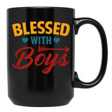Blessed With Boys Mom Quote Blessed Mom Black Coffee Mug, Gift Coffee Mug