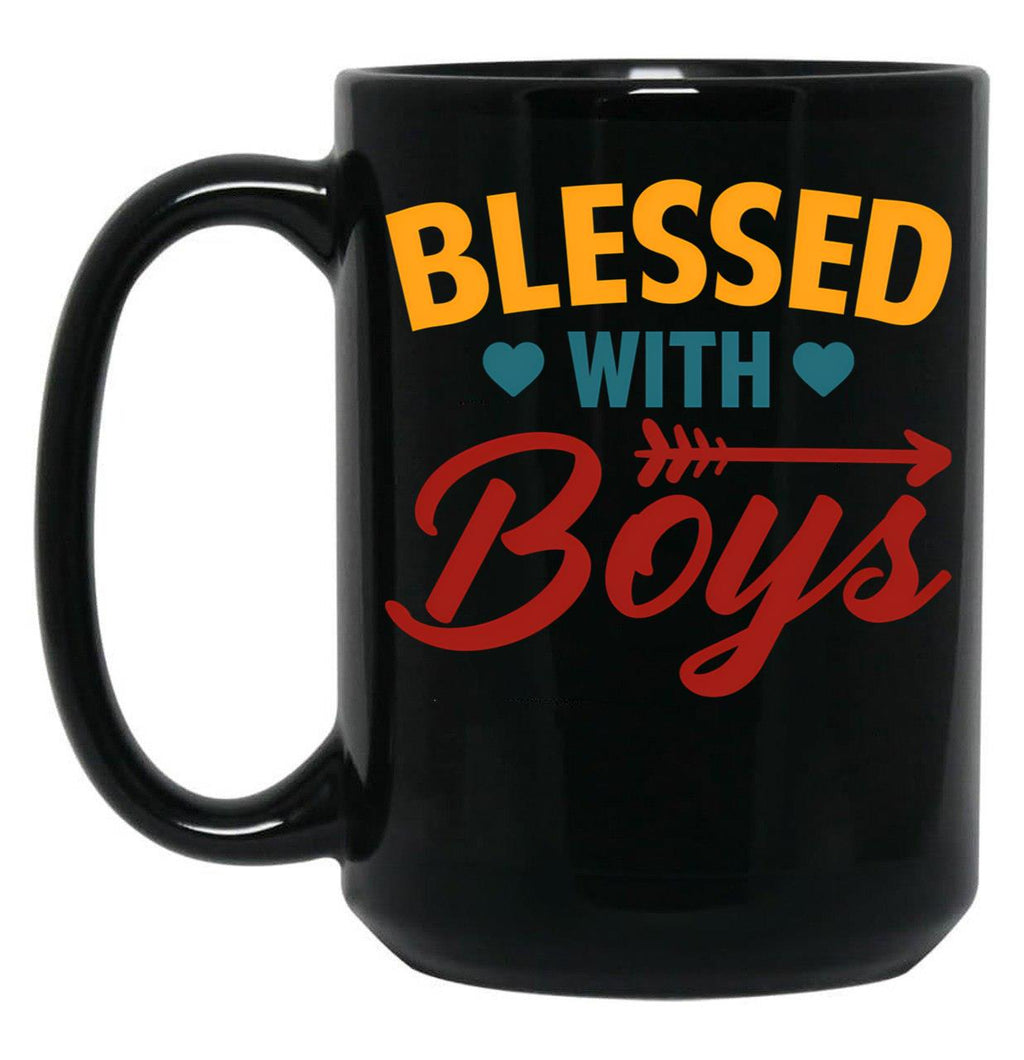 Blessed With Boys Mom Quote Blessed Mom Black Coffee Mug, Gift Coffee Mug