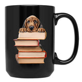 Bloodhound And Books Black Coffee Mug, Gift Coffee Mug