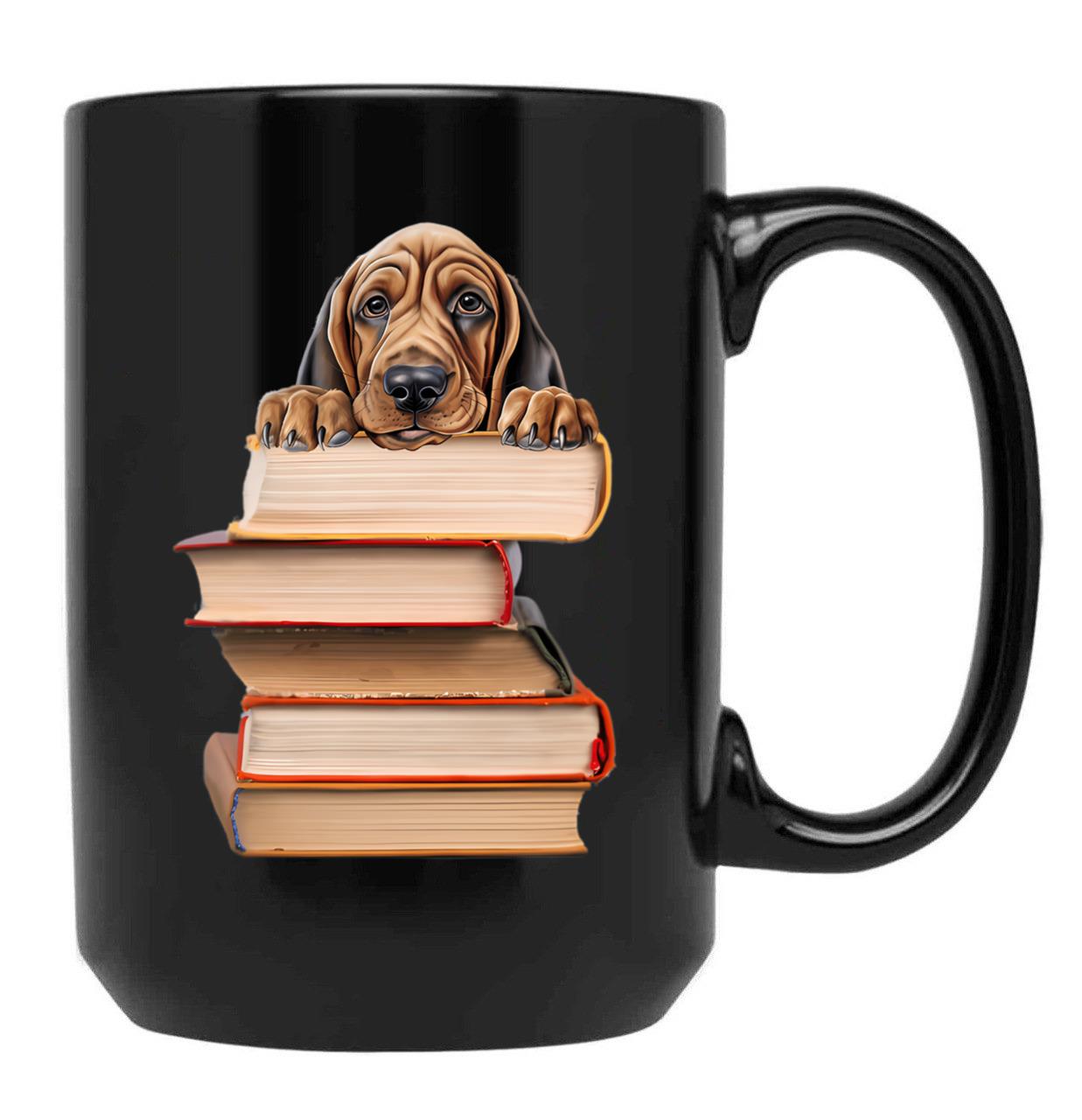 Bloodhound And Books Black Coffee Mug, Gift Coffee Mug