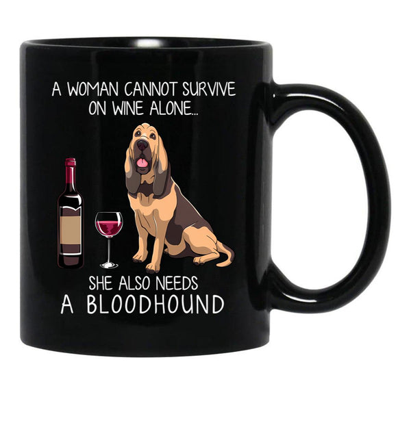 Bloodhound And Wine Funny Dog Black Coffee Mug, Gift Coffee Mug - Black