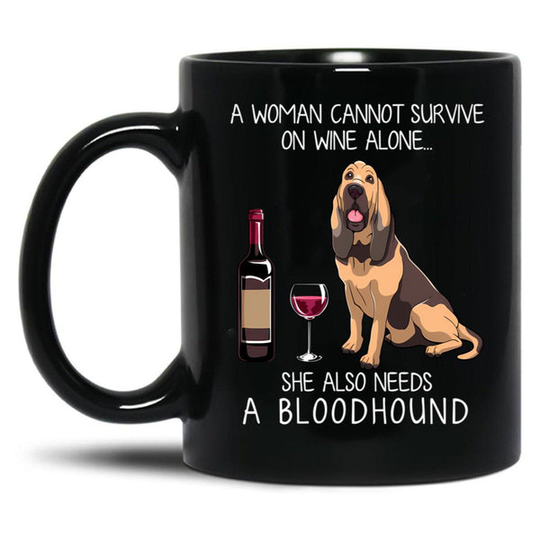 Bloodhound And Wine Funny Dog Black Coffee Mug, Gift Coffee Mug - Black