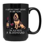 Bloodhound And Wine Funny Dog Black Coffee Mug, Gift Coffee Mug