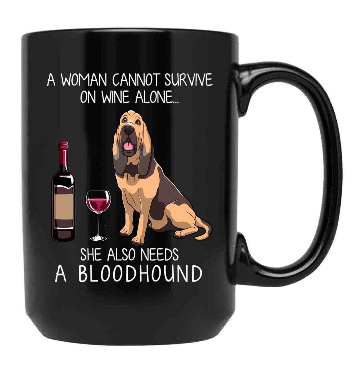 Bloodhound And Wine Funny Dog Black Coffee Mug, Gift Coffee Mug