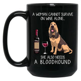 Bloodhound And Wine Funny Dog Black Coffee Mug, Gift Coffee Mug