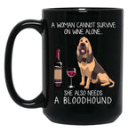Bloodhound And Wine Funny Dog Black Coffee Mug, Gift Coffee Mug
