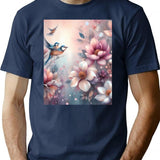 Blooming Flowers T-Shirt for Men & Women, T-Shirts Graphic Tee - Navy