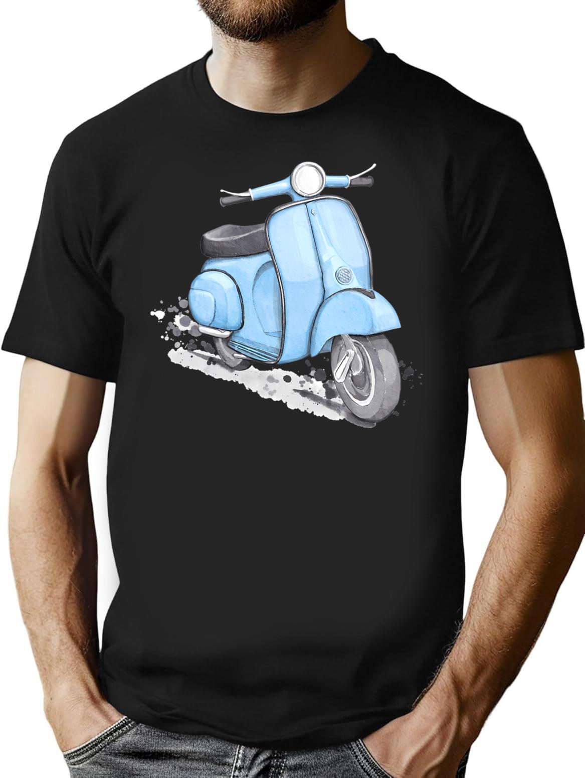 Blue Classic Vintage European Style Scooter T-Shirt for Men & Women, T-Shirts Graphic Tee - Black