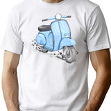 Blue Classic Vintage European Style Scooter T-Shirt for Men & Women, T-Shirts Graphic Tee - White