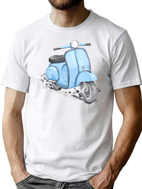 Blue Classic Vintage European Style Scooter T-Shirt for Men & Women, T-Shirts Graphic Tee - White