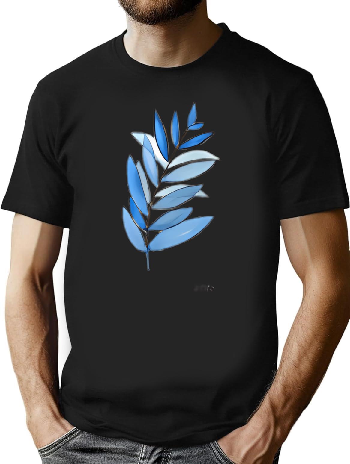 Blue Leaves T-Shirt for Men & Women, T-Shirts Graphic Tee - Black