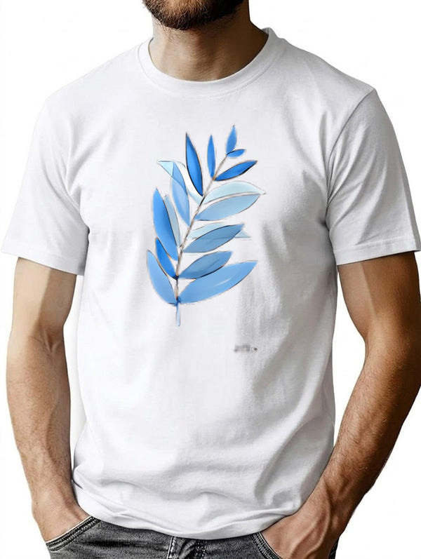 Blue Leaves T-Shirt for Men & Women, T-Shirts Graphic Tee - White