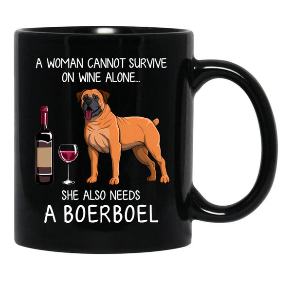 Boerboel And Wine Funny Dog Black Coffee Mug, Gift Coffee Mug - Black