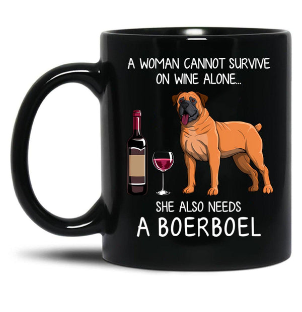 Boerboel And Wine Funny Dog Black Coffee Mug, Gift Coffee Mug - Black