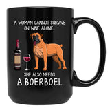 Boerboel And Wine Funny Dog Black Coffee Mug, Gift Coffee Mug