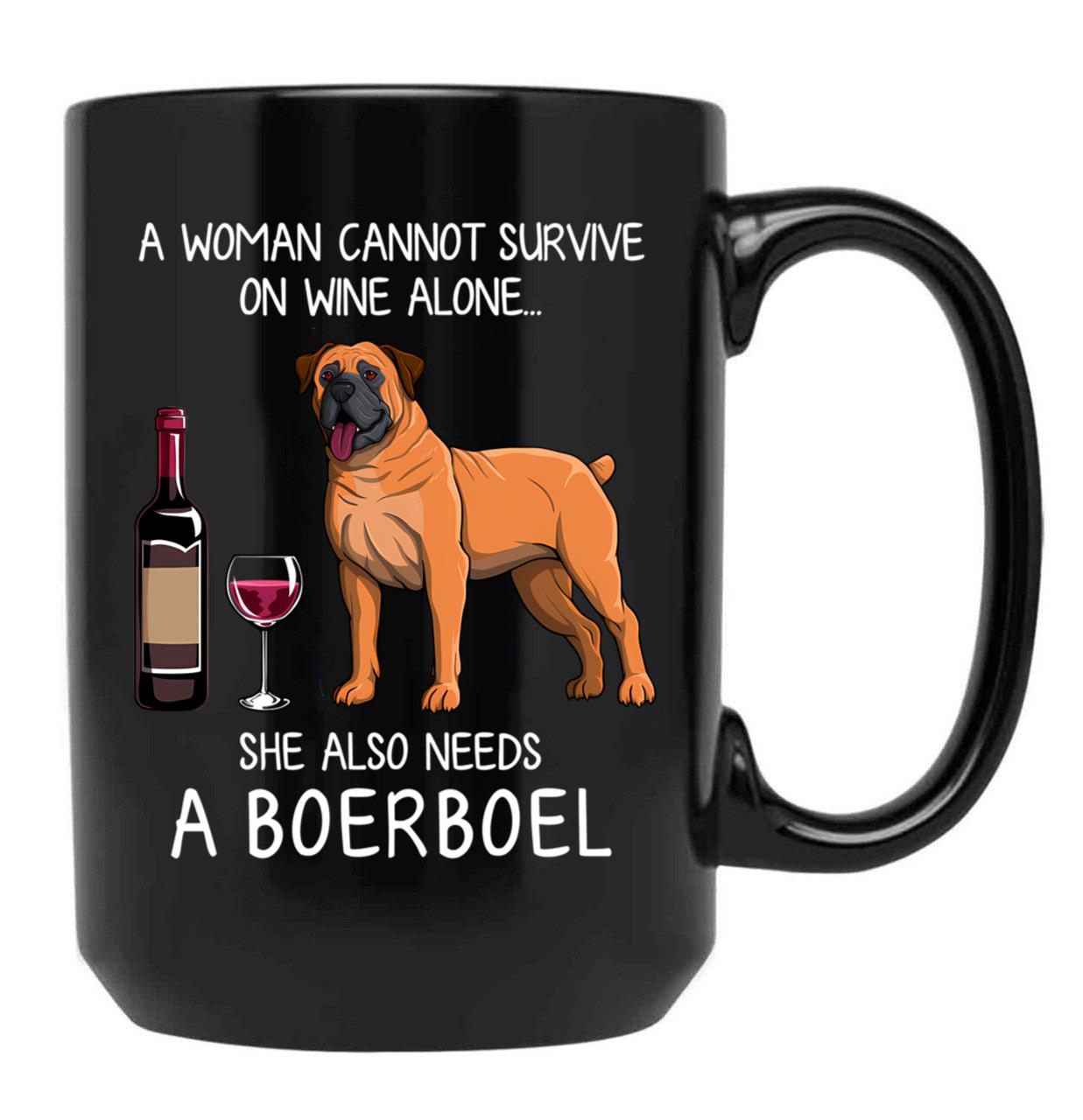 Boerboel And Wine Funny Dog Black Coffee Mug, Gift Coffee Mug