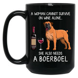 Boerboel And Wine Funny Dog Black Coffee Mug, Gift Coffee Mug