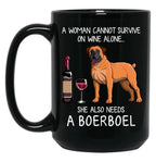 Boerboel And Wine Funny Dog Black Coffee Mug, Gift Coffee Mug