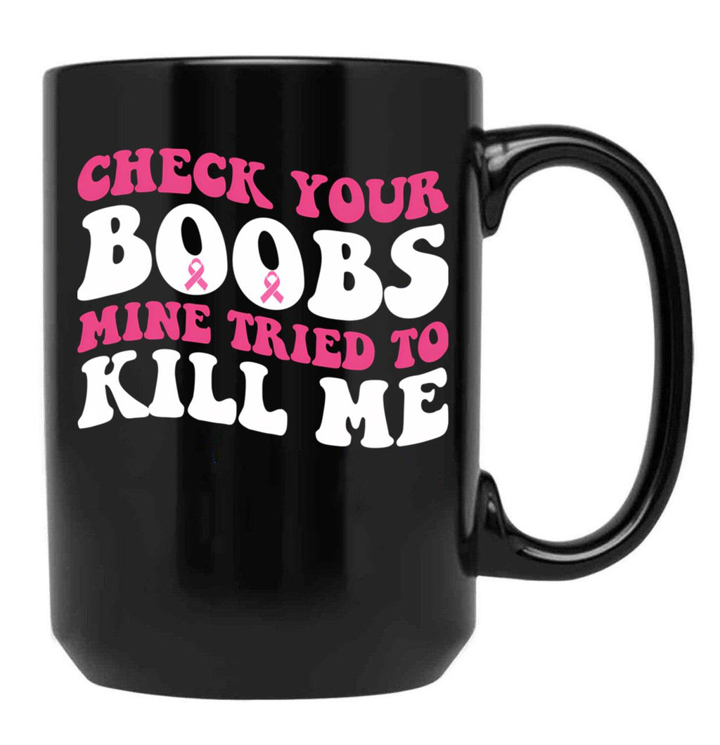 Boobs Breast Cancer Black Coffee Mug, Gift Coffee Mug