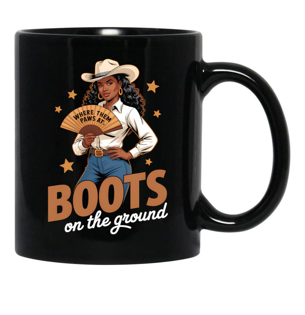 Boots On The Ground Juneteenth Cowgirl Where Them Fans At Black Coffee Mug - Black