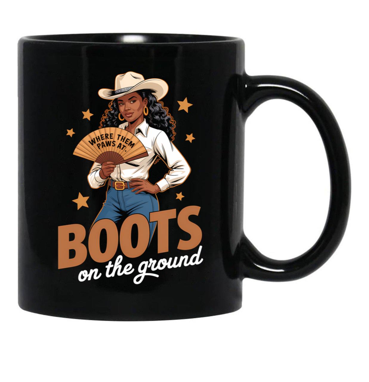 Boots On The Ground Juneteenth Cowgirl Where Them Fans At Black Coffee Mug - Black