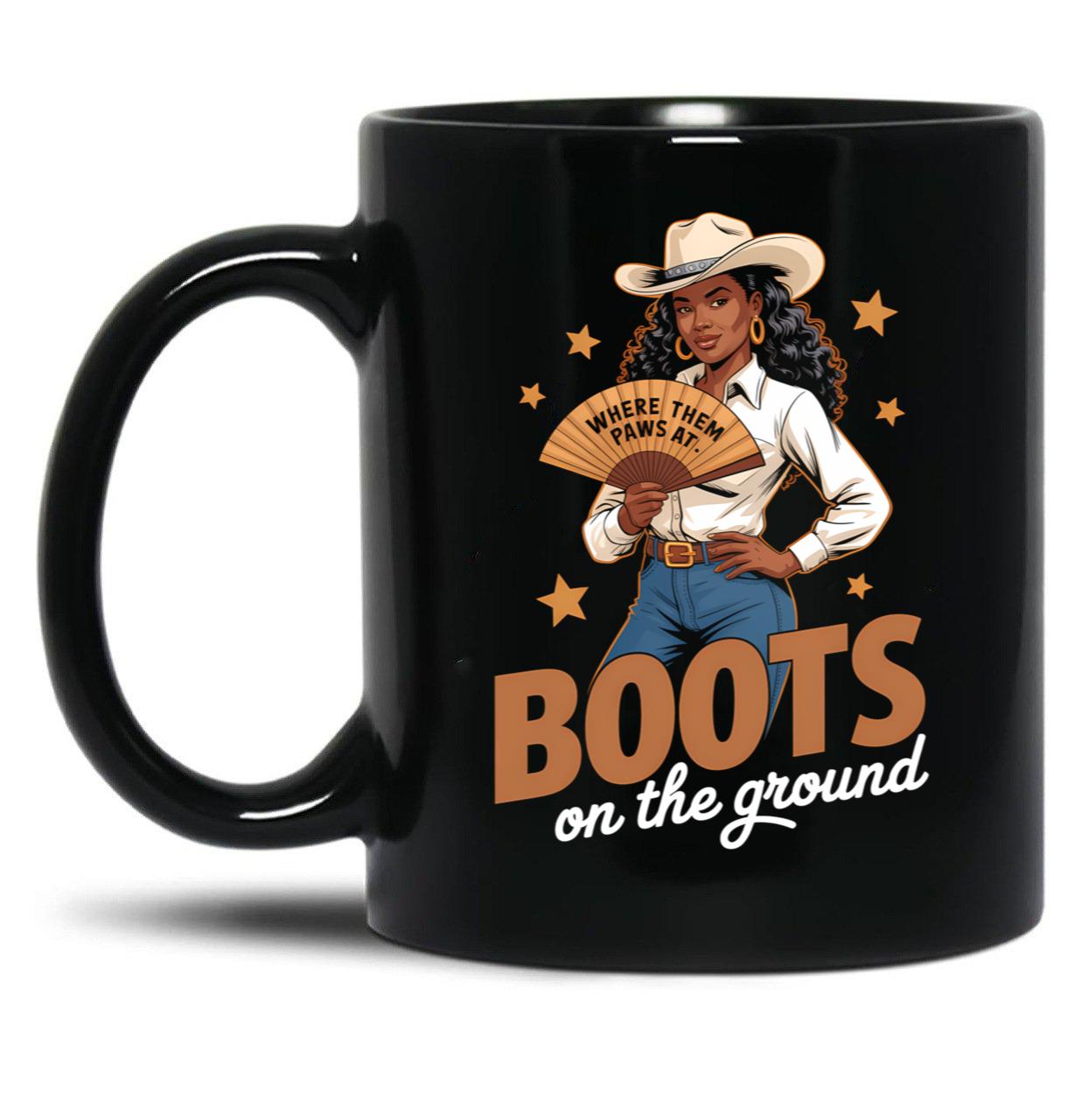 Boots On The Ground Juneteenth Cowgirl Where Them Fans At Black Coffee Mug
